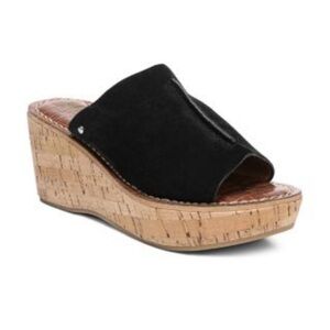 Sam Edelman Black Cork Wedge Mules